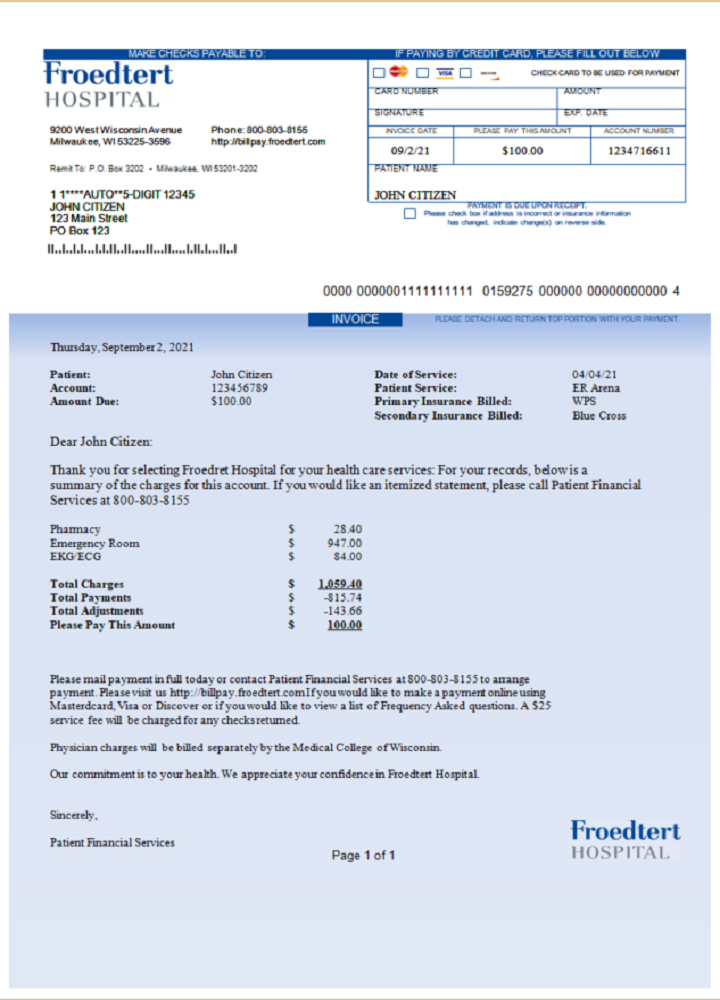 USA Froedtert Hospital invoice PSD template